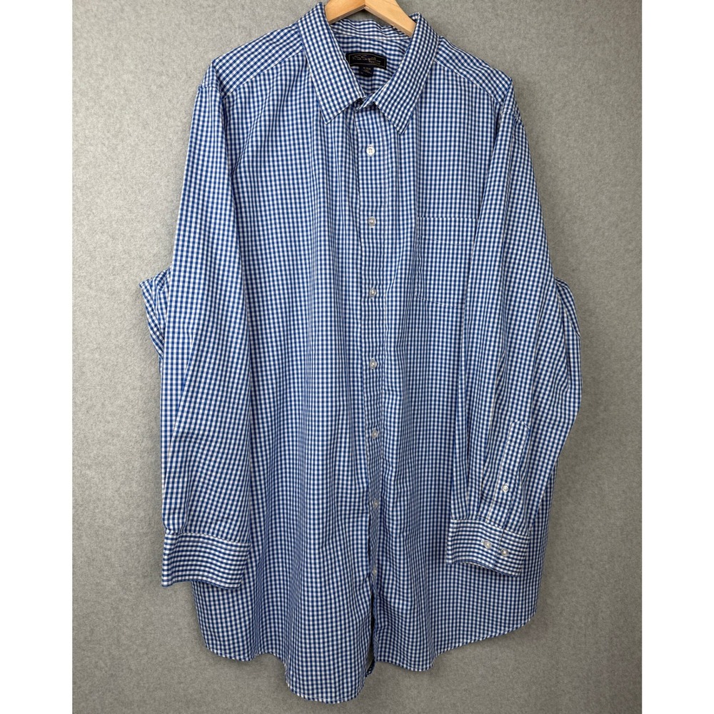 KS Signature Mens Blue White Gingham Button Down Shirt Tall 19 35/6